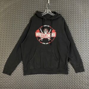 WWE Authentic Wrestle Mania Tampa Bay Graphic Black Pullover Hoodie Men XL‎